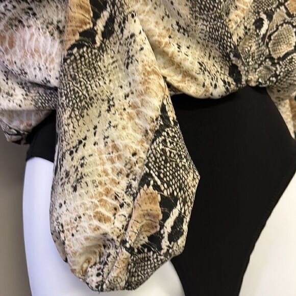 Windsor Silky and Soft Black Snakeskin Body Suit with Plunging Neckline- Small - Picture 3 of 6